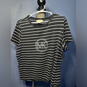 Michael Kors Women's Black & White Shirt Front Studded Logo stripes